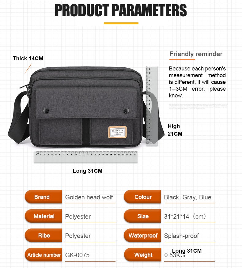 Golden Wolf Lance Crossbody Sling Bag - Black Polyester - Image 4